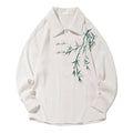 Men's Bamboo Embroidered Long Sleeve Shirt - White, Size 4XL (Chest 134 cm)