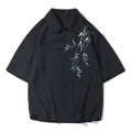 Men's Chinese Style Bamboo Embroidery Short Sleeve Shirt - Black, Size 3XL (Chest 126 cm)