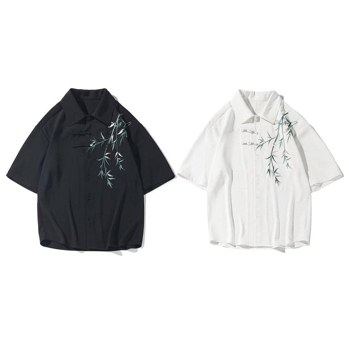 Men's Chinese Style Bamboo Embroidery Short Sleeve Shirt - Black, Size 4XL (Chest 130 cm) - view 3