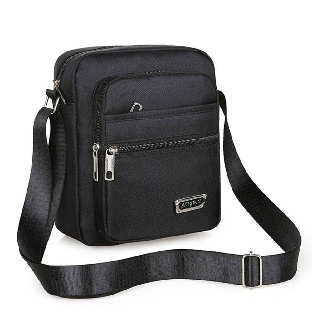 Men's Crossbody Shoulder Bag, Polyester - Black, 6 Zips