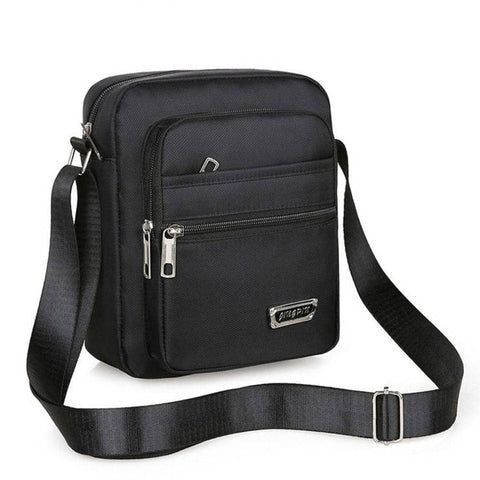 Men's Crossbody Shoulder Bag, Polyester - Black, 6 Zips
