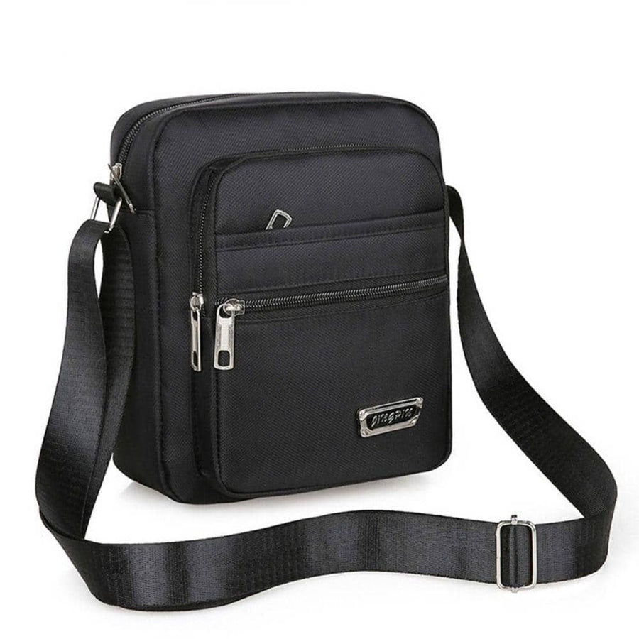 Men's Crossbody Shoulder Bag, Polyester - Black, 6 Zips