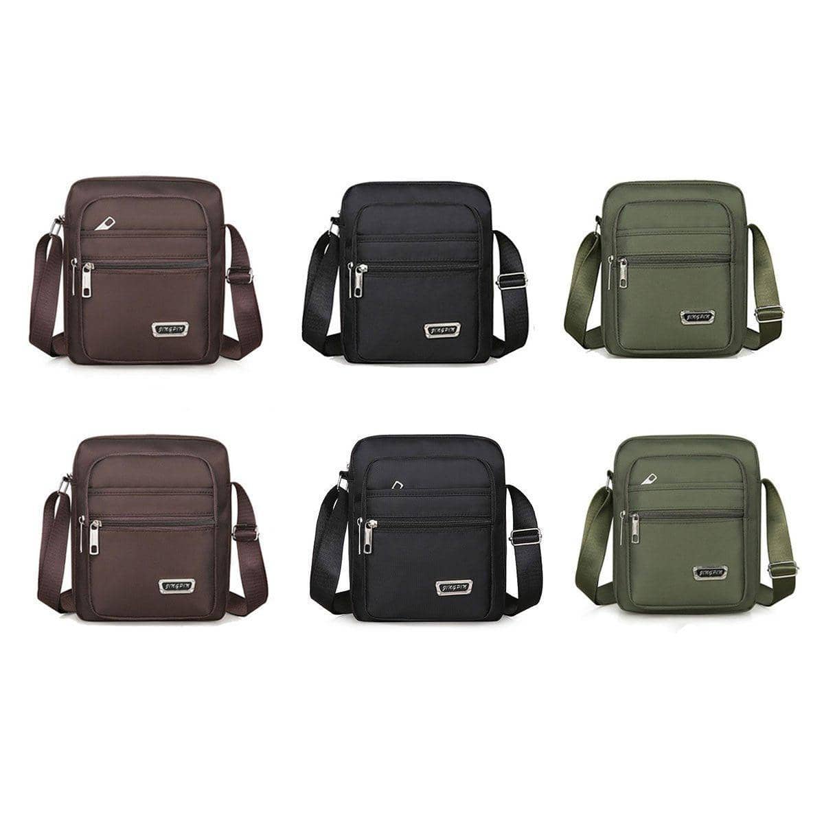 Men's Crossbody Shoulder Bag, Polyester - Black, 6 Zips - view 3