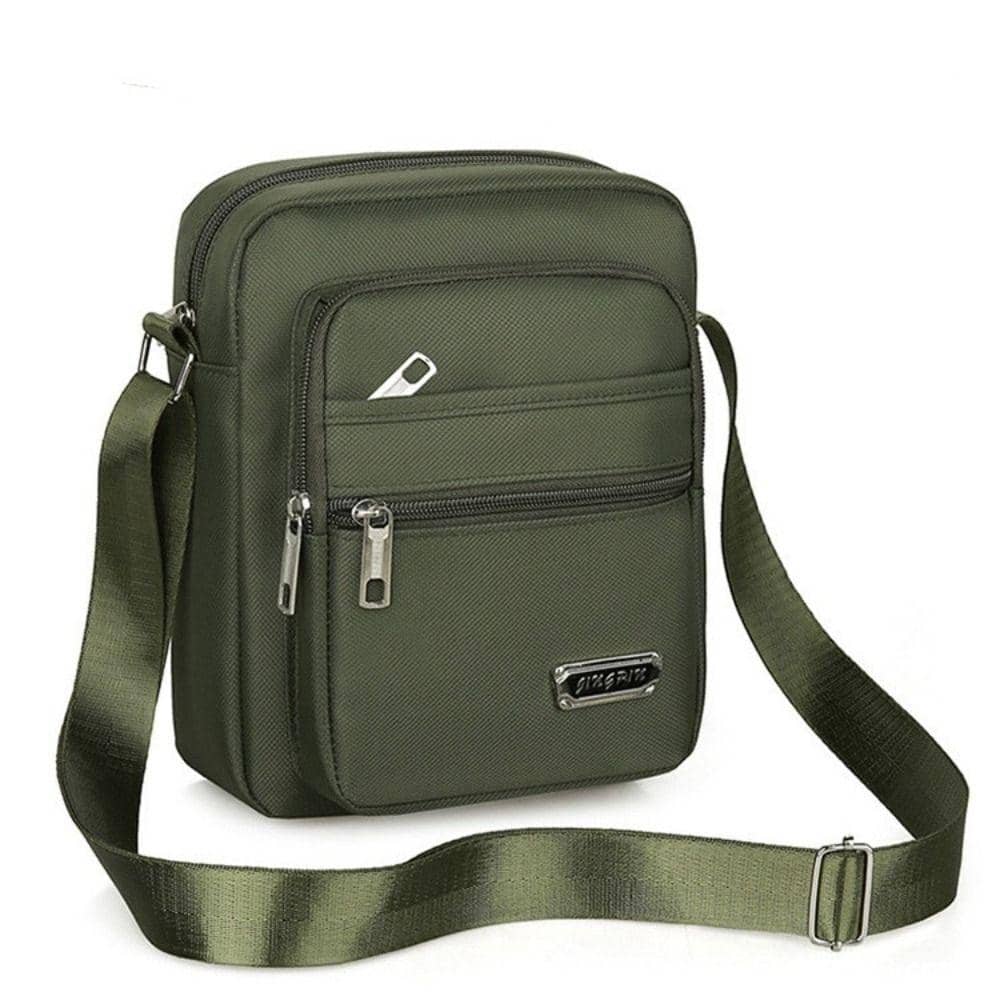 Men's Crossbody Shoulder Bag, Polyester - Green, 4 Zips