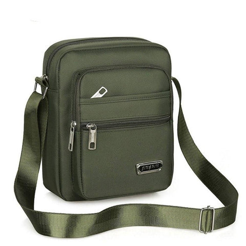 Men's Crossbody Shoulder Bag, Polyester - Green, 4 Zips