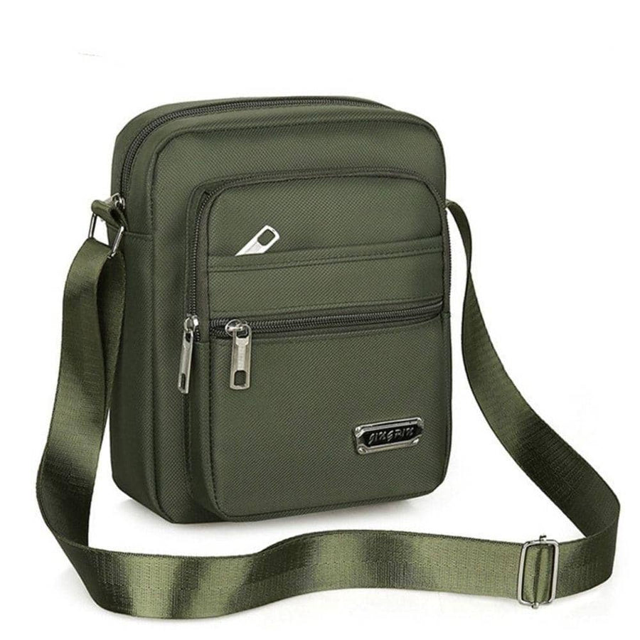 Men's Crossbody Shoulder Bag, Polyester - Green, 4 Zips