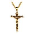 Men's Jesus Crucifix Pendant Necklace, Gold and Black - With 55 cm Rolo Chain