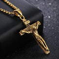 Men's Jesus Crucifix Pendant Necklace, Gold and Black - With 55 cm Rolo Chain - view 4