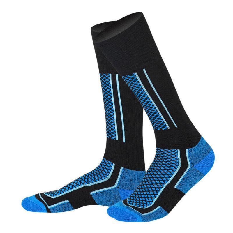 Men's Long Ski Socks, Thick Warm Winter Sports - Blue and Black 39-45
