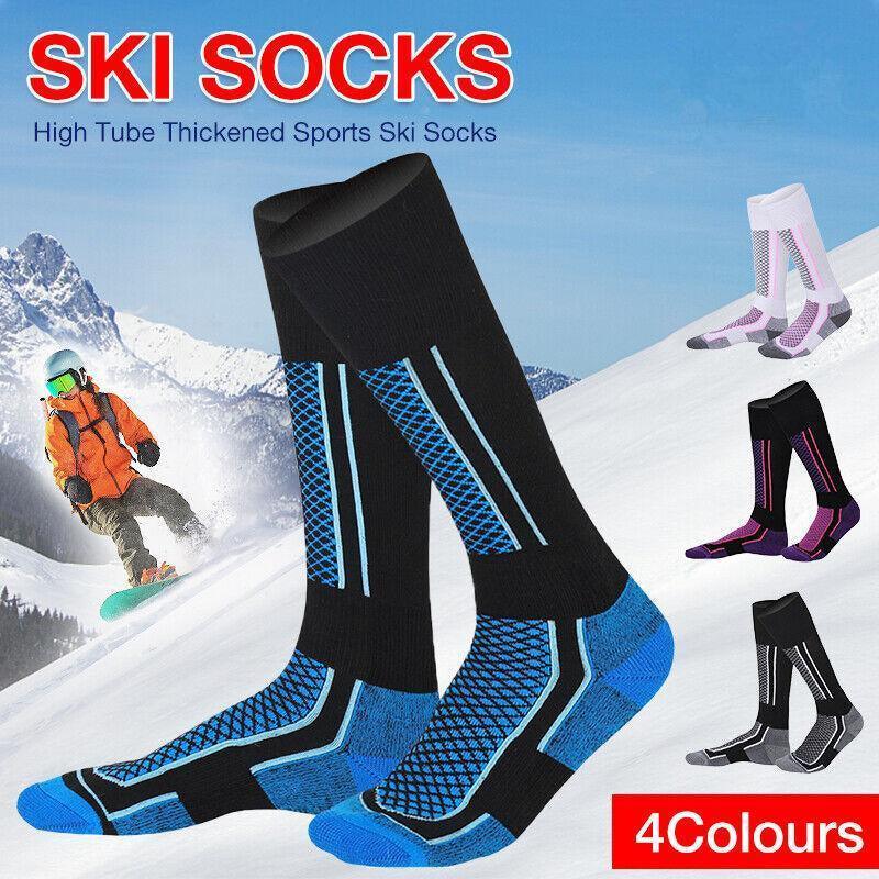 Men's Long Ski Socks, Thick Warm Winter Sports - Blue and Black 39-45 - view 2