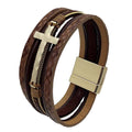 Men's Multi-Layer Leather Cross Bracelet - Coffee Brown