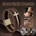 Men's Multi-Layer Leather Cross Bracelet - Coffee Brown - view 2