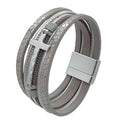 Men's Multi-Layer Leather Cross Bracelet - Silver Grey