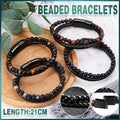 Men's Natural Stone Beaded Bracelet, Cowhide Rope - Blue Stone - view 2