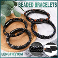 Men's Natural Stone Beaded Bracelet, Cowhide Rope - Grey Lava - view 2