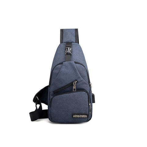 Men's Nylon Chest Bag Crossbody Sling with USB Interface - Blue