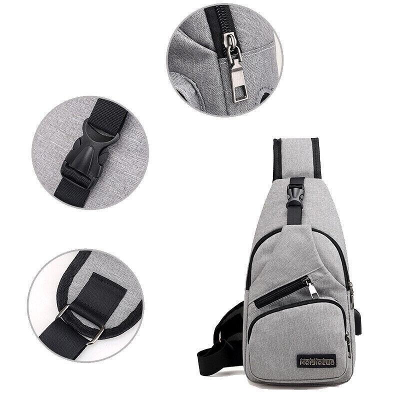Men's Nylon Chest Bag Crossbody Sling with USB Interface - Grey - view 11
