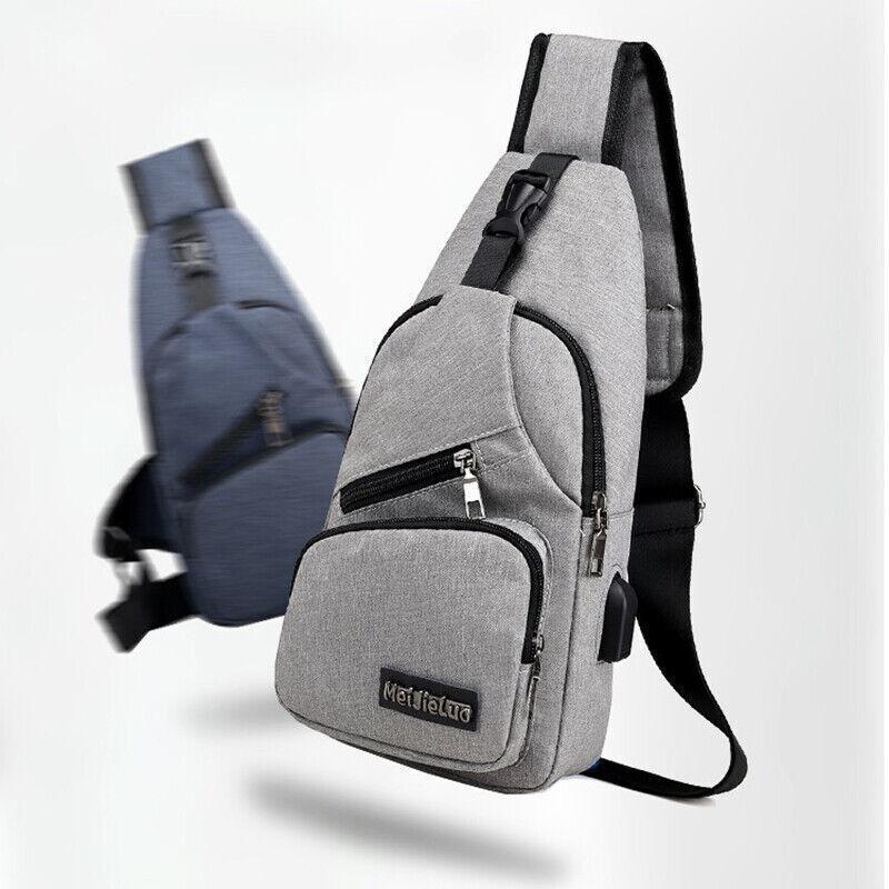 Men's Nylon Chest Bag Crossbody Sling with USB Interface - Grey - view 13
