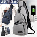 Men's Nylon Chest Bag Crossbody Sling with USB Interface - Grey - view 2