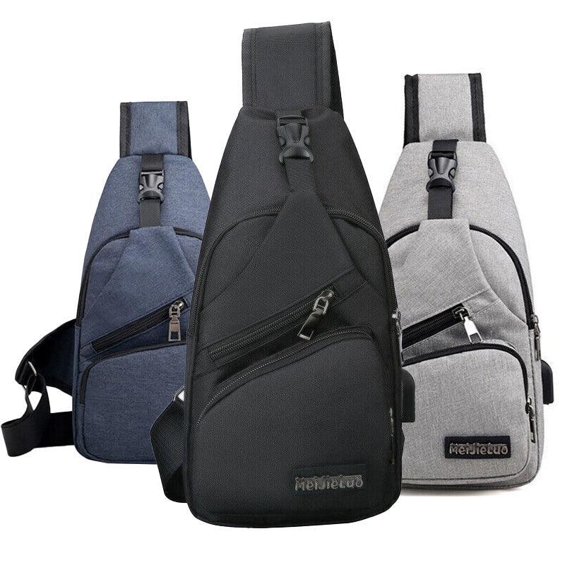 Men's Nylon Chest Bag Crossbody Sling with USB Interface - Grey - view 3