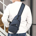 Men's Nylon Chest Bag Crossbody Sling with USB Interface - Grey - view 4