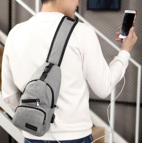 Men's Nylon Chest Bag Crossbody Sling with USB Interface - Grey - view 5