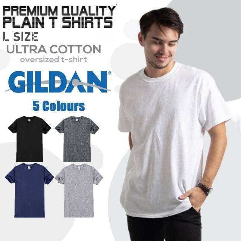 Men's Plain Cotton T-Shirt, Short Sleeve - Large, Light Grey (Chest 53 cm, Length 73 cm) - view 2