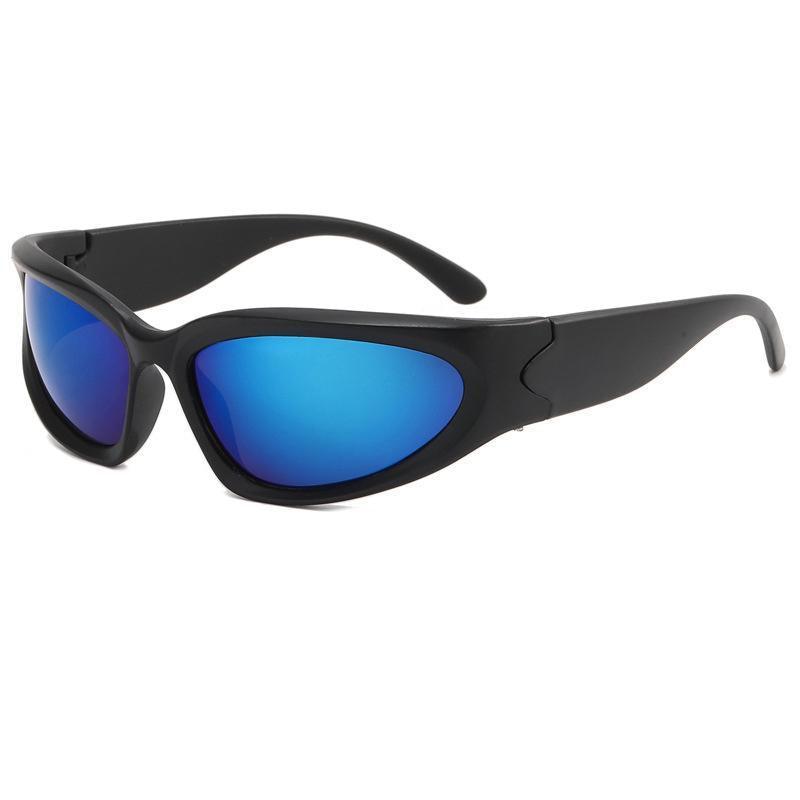 Men's Polarised Sports Sunglasses - Black Frame, Blue Mirror Lens