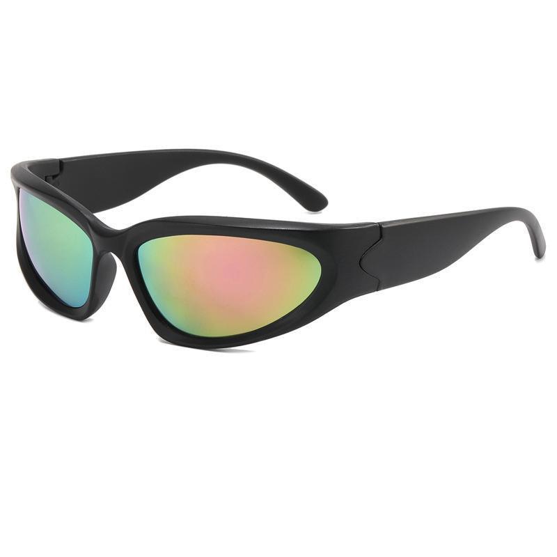 Men's Polarised Sports Sunglasses - Black Frame, Pink and Green Mirror Lens