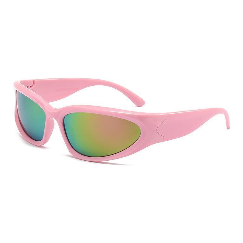 Men's Polarised Sports Sunglasses - Pink Frame, Multicolour Mirror Lens