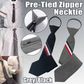Men's Pre-Tied Zipper Tie, Slim Striped Cotton - Black - view 2