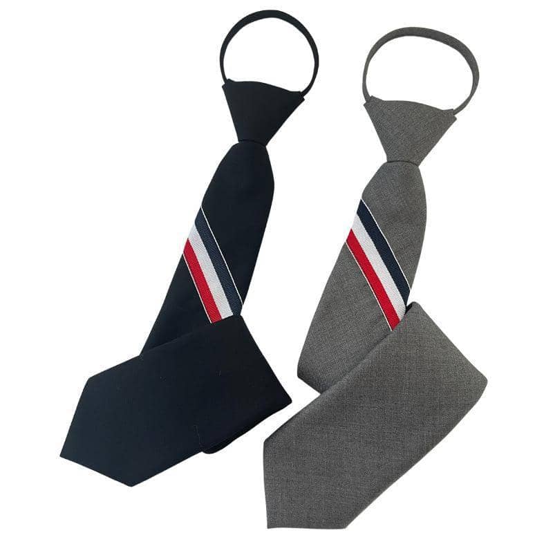 Men's Pre-Tied Zipper Tie, Slim Striped Cotton - Black - view 3