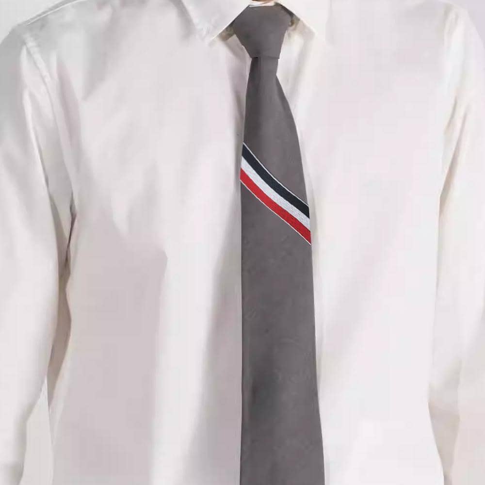 Men's Pre-Tied Zipper Tie, Slim Striped Cotton - Black - view 4