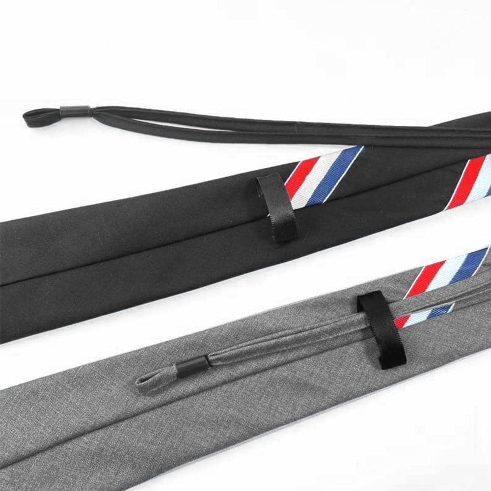 Men's Pre-Tied Zipper Tie, Slim Striped Cotton - Black - view 5