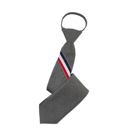 Men's Pre-Tied Zipper Tie, Slim Striped Cotton - Grey