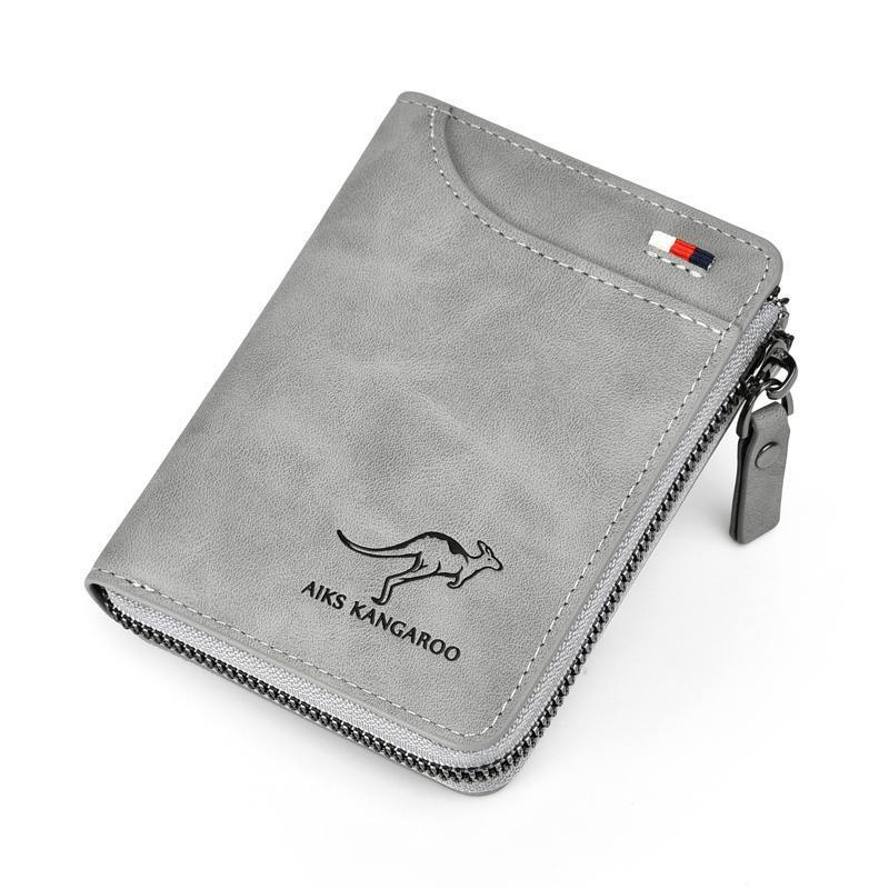 Men's RFID Blocking Zipper Short Wallet with 14 Card Slots - Grey