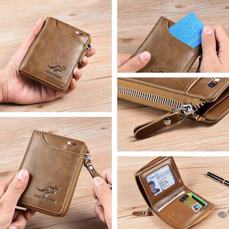 Men's RFID Blocking Zipper Short Wallet with 14 Card Slots - Grey - view 10