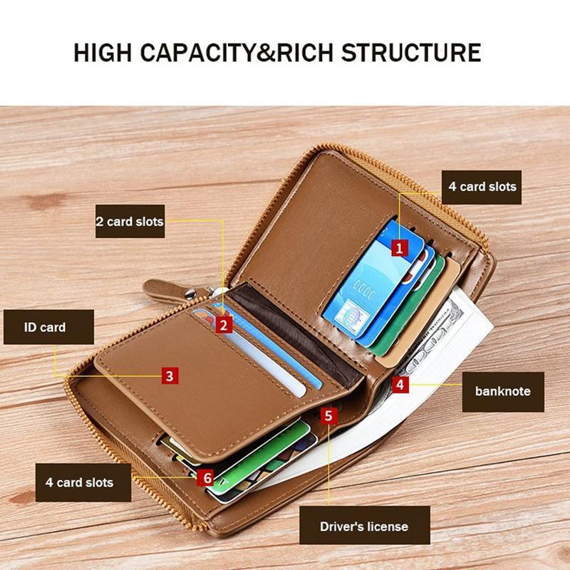 Men's RFID Blocking Zipper Short Wallet with 14 Card Slots - Grey - view 11