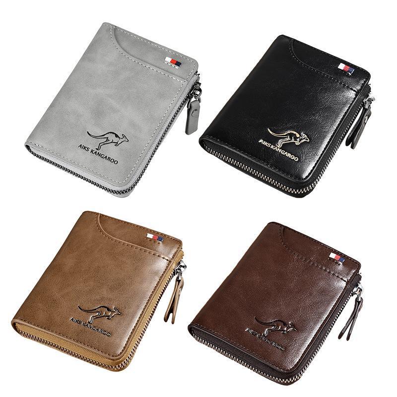Men's RFID Blocking Zipper Short Wallet with 14 Card Slots - Grey - view 3