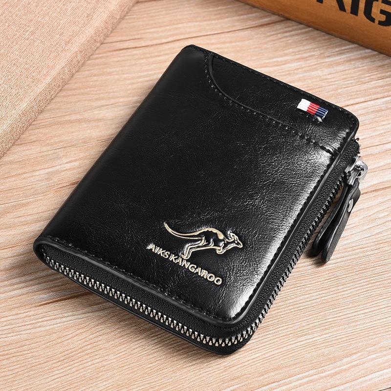 Men's RFID Blocking Zipper Short Wallet with 14 Card Slots - Grey - view 5