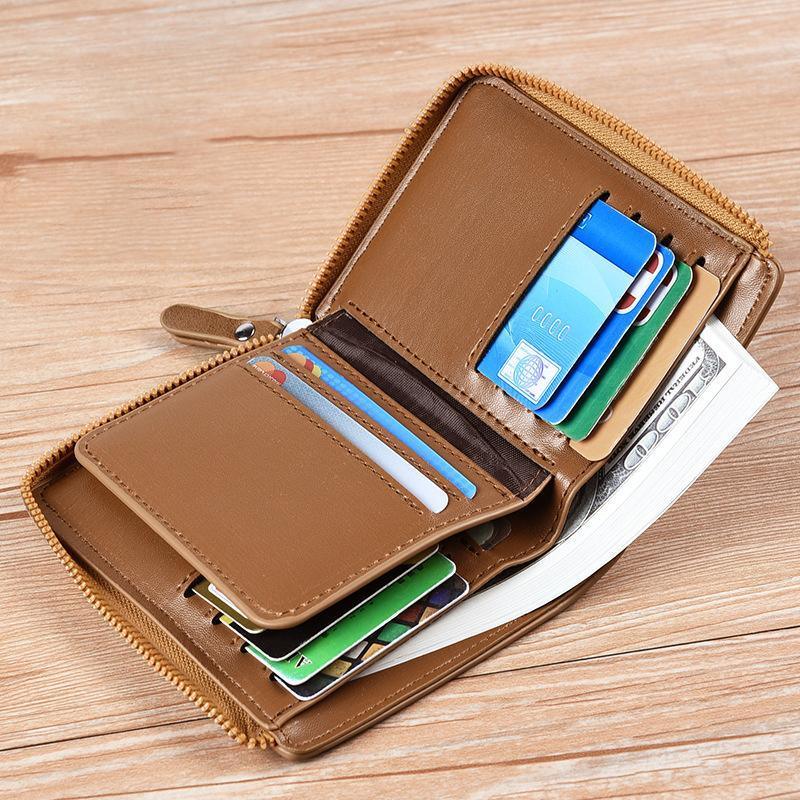 Men's RFID Blocking Zipper Short Wallet with 14 Card Slots - Grey - view 6