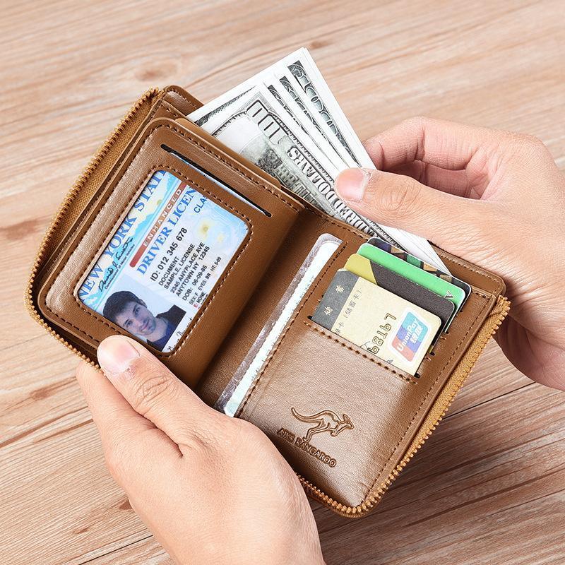 Men's RFID Blocking Zipper Short Wallet with 14 Card Slots - Grey - view 7