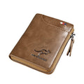 Men's RFID Blocking Zipper Short Wallet with 14 Card Slots - Khaki