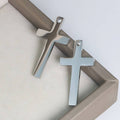 Men's Silver Stainless Steel Cross Pendant Necklace with Long Chain - view 4