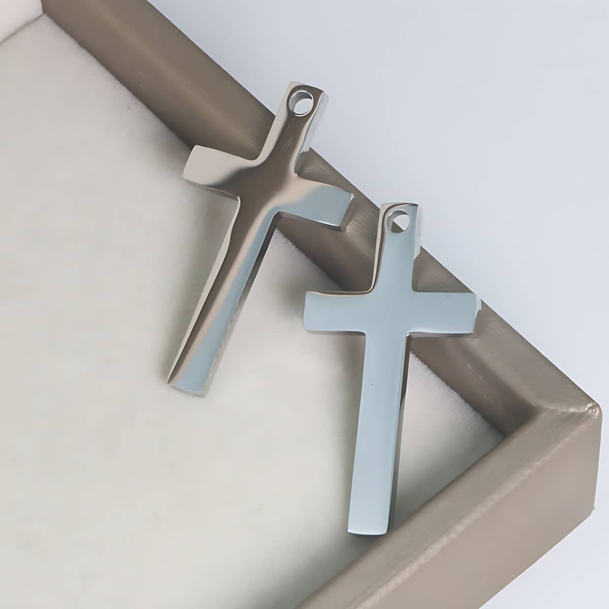 Men's Silver Stainless Steel Cross Pendant Necklace with Long Chain - view 4