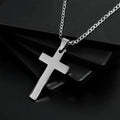 Men's Silver Stainless Steel Cross Pendant Necklace with Long Chain - view 5