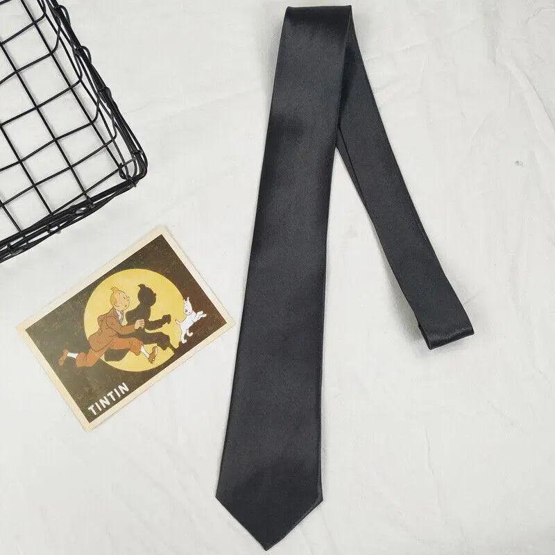 Men's Skinny Tie Handmade Satin 145 x 5cm - Black - view 7