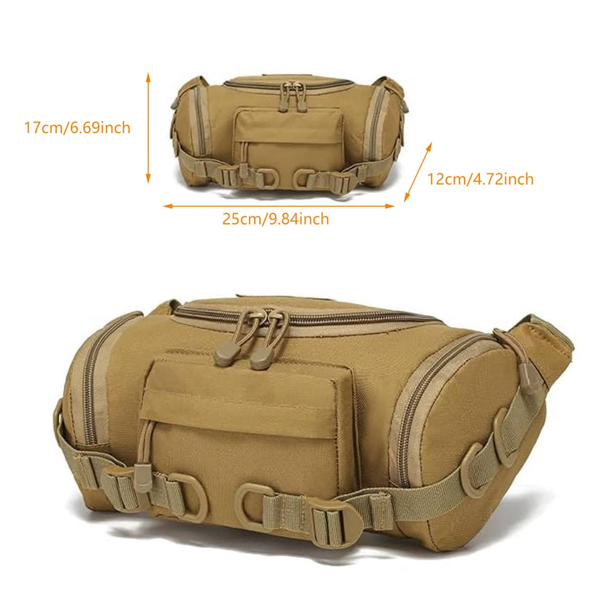 Men's Tactical Waist Bag Outdoor Crossbody Bag with Zip Pockets, Tan - view 3