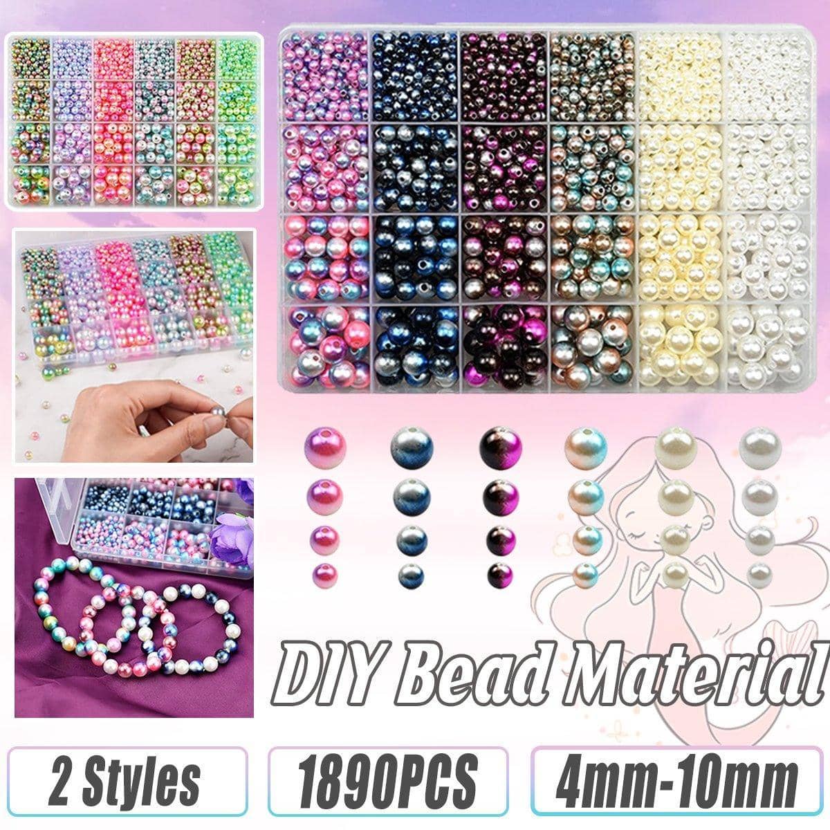 Mermaid Faded Colour Pearl Bead Set, 1890 Pieces - Pastel Rainbow - view 2