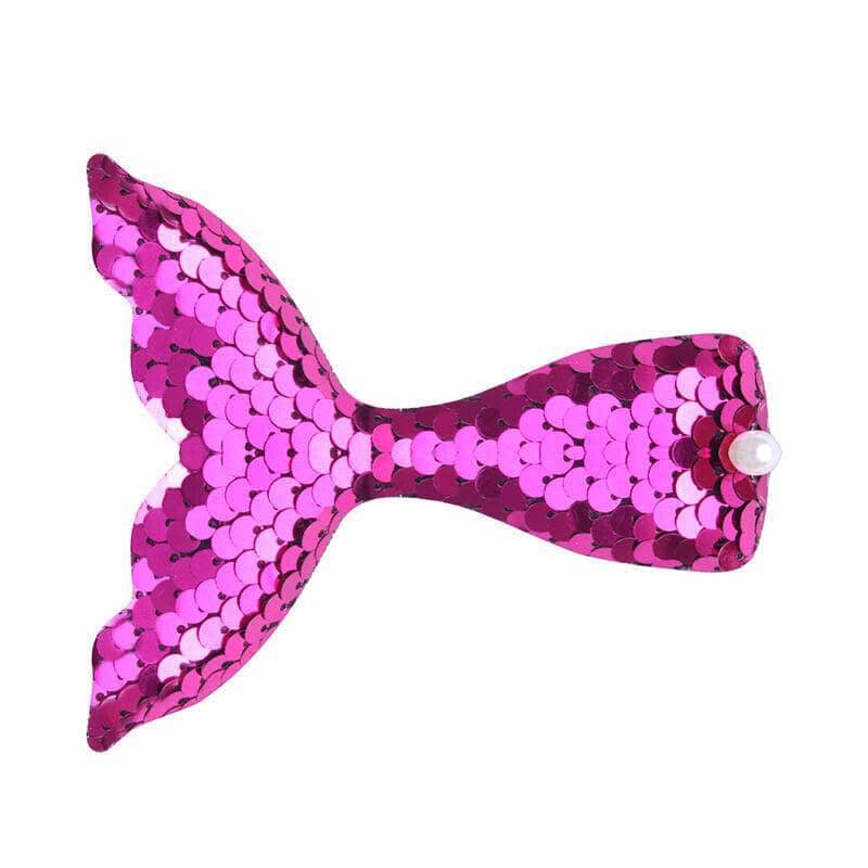 Mermaid Glitter Hair Clips, Fish Tail Duckbill Barrettes - Rose Red, 2 Pack
